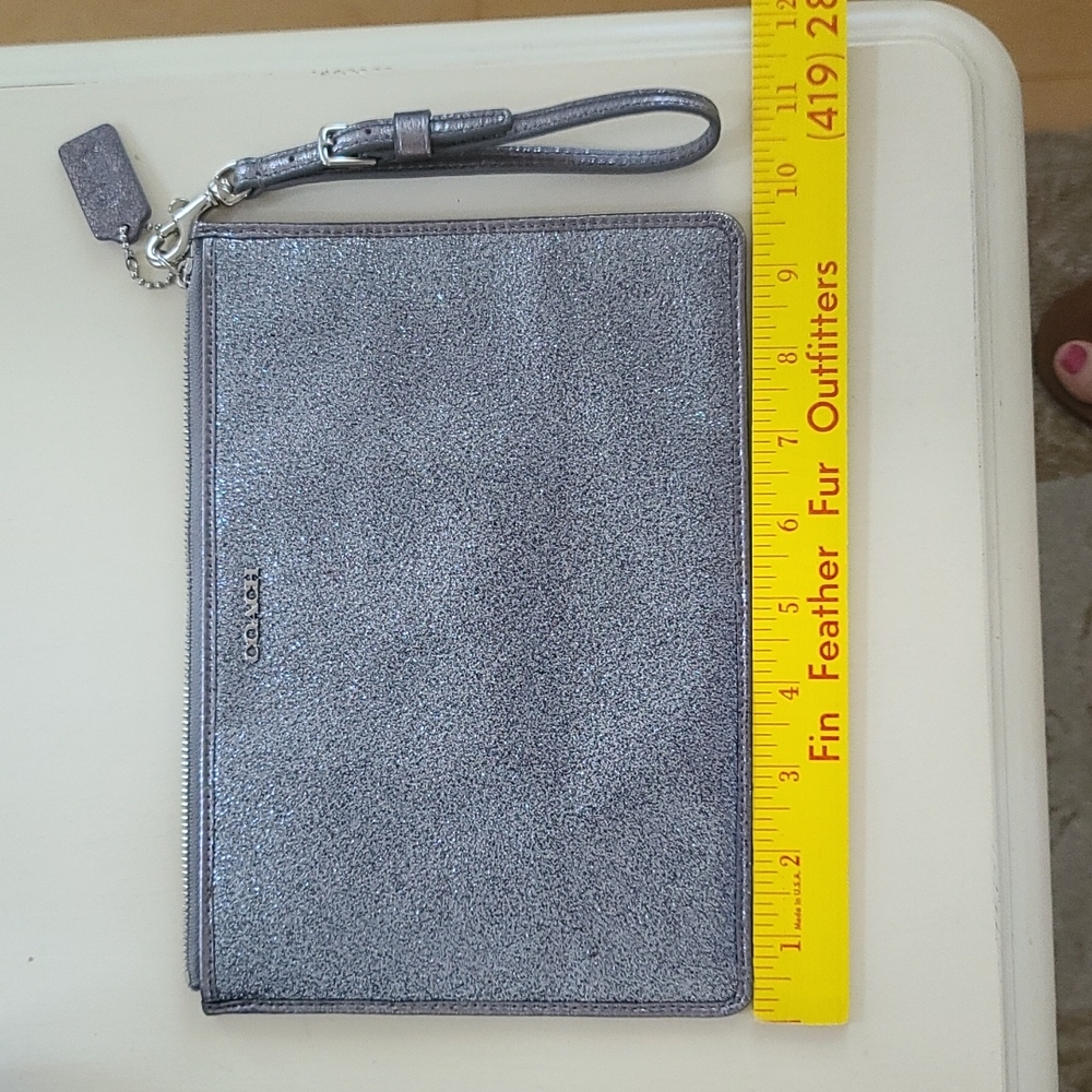 Coach Gunmetal Silver Metallic Clutch Wristlet